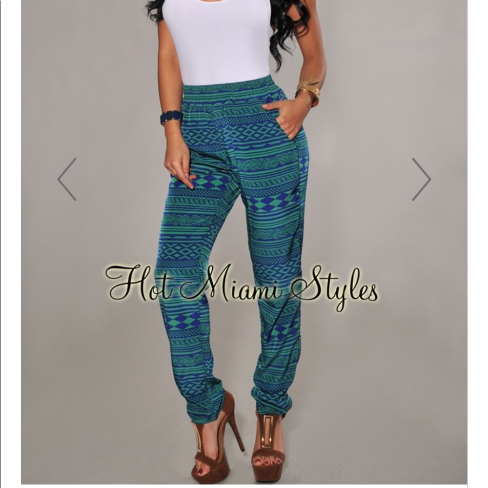 NWT Royal Blue-Green Printed Slim Pants